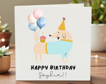 Cute Dog Birthday Card, Personalized Pet Greeting, Happy Birthday Card for Kids, Puppy Party Card, Adorable Animal Birthday Gift
