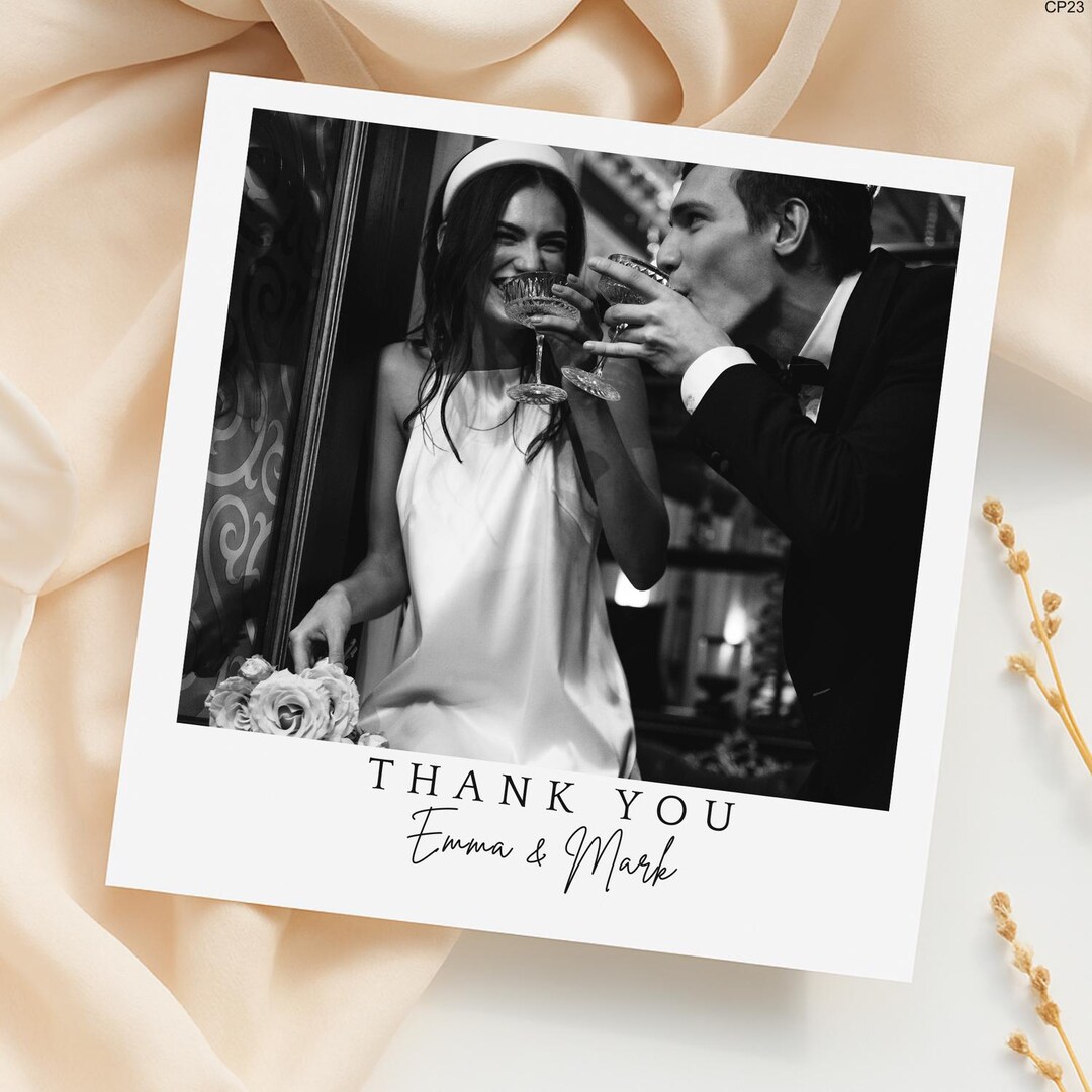 Custom Photo Thank You Card: Elegant Wedding, Modern Minimalist Design ...