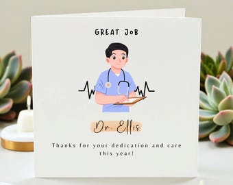 Gepersonaliseerde doktersbedankkaart, geweldig werk Dr. Ellis Appreciation Gift, aangepaste naam medische professionele kaart, bedankt voor je zorg verpleegkundige