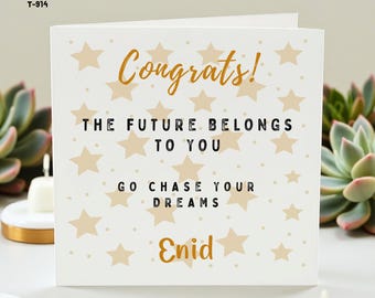 Tarjeta de graduación personalizada: tarjeta de felicitación para estudiantes, nombre personalizado, futuro inspirador, persigue tus sueños, regalo de recuerdo.