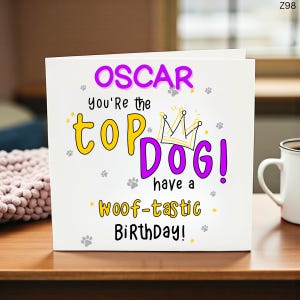 Woof-smaak! Gepersonaliseerde verjaardagskaart voor hond-aangepaste naamkaart voor pups-Gefeliciteerd met verjaardagskaart voor honden-Topgroet voor honden!