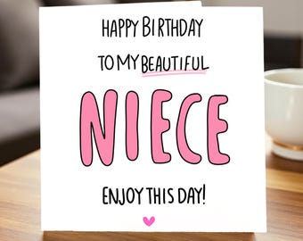 Happy Birthday to my Beautiful Niece Card, Enjoy This Day Sweet Birthday Card for Niece from Auntie or Uncle, Pink Heart Niece Birthday Gift