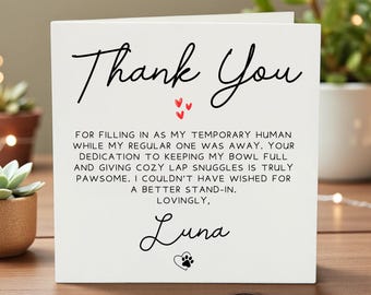 Tarjeta de agradecimiento personalizada para gatos, veterinarios, cuidadores de mascotas, amigos, vecinos, por cuidar de mascotas, gracias por cuidar de tu mascota, por cuidarla 6x6