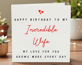 Birthday Card for Wife, Personalised Happy Birthday to my amazing Wife card, Happy Birthday Wife, Wife Birthday Card, Wife Bday Card 6x6
