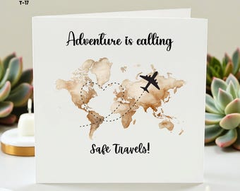 Personalized Travel Card – Adventure is Calling, Safe Travels Card, Custom Name Option, Bon Voyage, Wanderlust, Unique Gift
