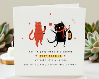 Biglietto di addio divertente, biglietto di addio con gatto, biglietto di nuovo lavoro per un collega, biglietto di buona fortuna, biglietto di saluto, biglietto "Ci mancherai"