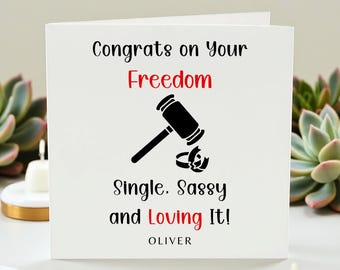 Gepersonaliseerde echtscheidingskaart, grappige Freedom Card, Single Sassy Loving It, gefeliciteerd met de echtscheiding, echtscheidingscadeau, scheidingskaart, nieuw hoofdstuk