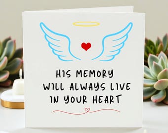 Personalized Sympathy Card for Loss of Husband or Father, His Memory Will Always Live In Your Heart Condolence Card, Memorial Gift