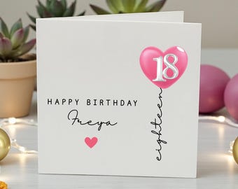 彼女への18歳の誕生日カード、パーソナライズされた18歳の誕生日カード、娘、姪、姉妹への誕生日カード、ピンクのハートバルーンカード