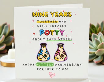 Funny 9th Anniversary Card for Husband Wife, Pottery Anniversary Gift for Him Her, 9 Year Anniversary Keepsake, Cute Sarcastic Marriage Card