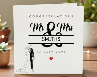 Personalized Wedding Card, Custom Mr and Mrs Card, Wedding Congratulations Card, Elegant Bride and Groom Card, Newlyweds Keepsake Gift