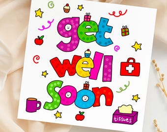 GET WELL SOON-kaart-grappige beterschapskaart, herstelkaart - grappige beterschapskaart - kleurrijke elegante kaart, grappige kaart - gepersonaliseerde kaart