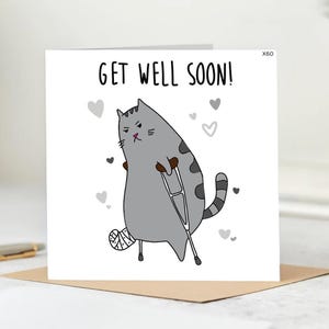 GET WELL SOON Karte - Lustige Katzenkarte, Freundschaftskarte - Lustige Genesungskarte - bunte blumige Karte