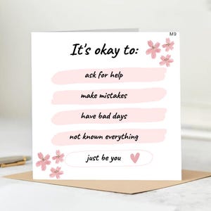 It’s Okay To Encouragement Card — Self-Love & Mental Health Positive Affirmation Greeting Card-Funny Get Well Soon Card
