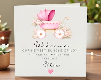 New Baby Card, Welcome to the world, Baby Girl, Personalised Card 6x6