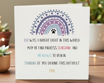 Personalized Pet Loss Sympathy Card, Rainbow Bridge Dog Remembrance Gift, Custom Cat Bereavement Card, Sorry For Your Loss Memorial Card