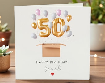 50th Birthday Card – Fifty and Fabulous Custom Birthday Gift – Personalized 50th Birthday Wishes Card"