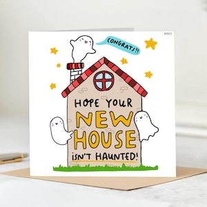NEW HOUSE isn&#39;t haunted ! card, Housewarming card, Moving House card, Moving card, Personalised Home card, New Home Card
