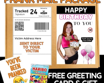 Funny Birthday Prank Mail – cadeaupakket voor volwassenen gag anoniem verzonden – Hilarische NSFW-grappendoos met kaart en snoep