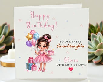Personalized Granddaughter Birthday Card, Custom Name Sweet Granddaughter Greeting Card from Grandparents, Cute Girl Birthday Card