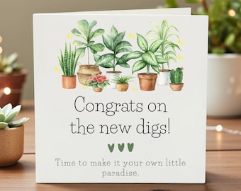 Neues Zuhause Grußkarte mit Zimmerpflanzen-Happy New Home Karte zum Einzug | Geschenkkarte für Pflanzenliebhaber New Home Card
