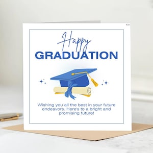 Happy Graduation Card - Blue Cap , Diploma Congrats Card - Future Endeavors Graduation Wishes - Bright & Promising Future Greeting Card