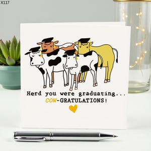 Funny Cow Graduation Card – Herd You Were Graduating – Cow-Graduations Pun Card – Cute Farm Animal Grad Card – Fun Congrats Graduate