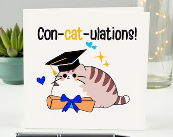 Tarjeta de graduación de gato divertida / Tarjeta de con-cat-ulaciones / Tarjeta de graduación de gato linda / Tarjeta de felicitación de graduación / Regalo de graduación para amantes de los gatos