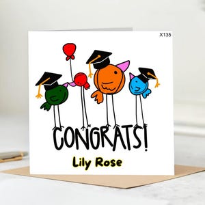 Colorful Birds -Congrats!-Design, Custom Name Grad Card for Kids or Teens, Fun Whimsical Celebration Card- Funny Congratulations Card