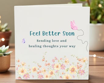 Beterschap-kaart – Floral Speedy Recovery-kaart, ik denk aan je groet bij ziekte of operatie, opbeurende aanmoedigingskaart