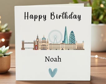 Tarjeta de cumpleaños de Londres con ilustración del Big Ben, tarjeta minimalista de cumpleaños con un monumento del Reino Unido, tarjeta de feliz cumpleaños de Londres, elegante tarjeta de felicitación de 6x6