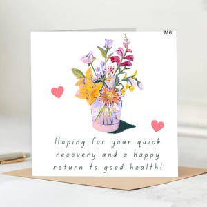 Tarjeta de pronta recuperación - Deseos florales de pronta recuperación - Tarjeta de felicitación de pronta recuperación - Regalo de pronta recuperación / Tarjeta de aliento para la sanación y la salud