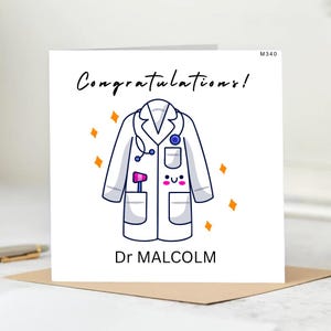 Personalised Doctor Congratulations Card – Cute Custom Medical Graduation Card – Funny New Doctor Gift – Dr Malcolm White Coat Card