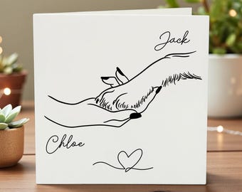 Personalisierte Geburtstagskarte für Hundemutter - Niedliches Hand und Pfote Line Art Design, Benutzerdefinierte Name Haustier Geburtstagskarte für Mama, eleganter minimaler Stil