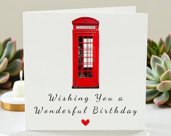 Funny British Phone Box Birthday Card, London Theme Greeting Card, UK Telephone Booth Card, Unique Birthday Gift for Him or Her, Humorous