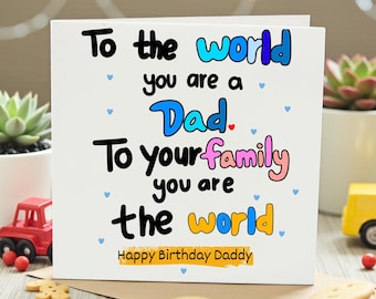 Al mondo sei un papà, alla tua famiglia sei il mondo - Biglietto di auguri di buon compleanno papà - Biglietto di auguri di compleanno per papà - Dai bambini - Biglietto divertente per papà