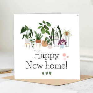 New Home Greeting Card-Happy New Home Card with Cute Indoor Plants- Housewarming Card for Moving In | Plant Lover Gift Card New Home Card
