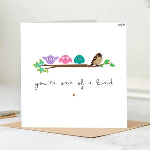 You&#39;re One of a Kind Cute Bird Greeting Card – Unique Handmade Appreciation Card, Thank You Card,Appreciation,Funny Greeting Card