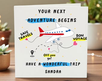 Personalized Your Next Adventure Begins Card Custom Name Travel Gift Bon Voyage Card for Friend Moving Abroad Card Safe Travels Plane Card