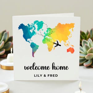 Personalized Welcome Home Card: World Map & Airplane Greeting