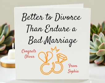 Tarjeta de divorcio divertida, regalo de divorcio personalizado, felicitaciones por el divorcio, tarjeta para fiesta de divorcio, regalo de divorcio sarcástico, tarjeta para el fin del matrimonio, divorcio