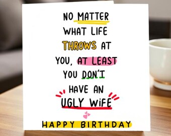 Biglietto d'auguri divertente per il marito dalla moglie, regalo di compleanno spiritoso per lui, biglietto d'auguri sarcastico per il coniuge, biglietto d'anniversario divertente, scherzo