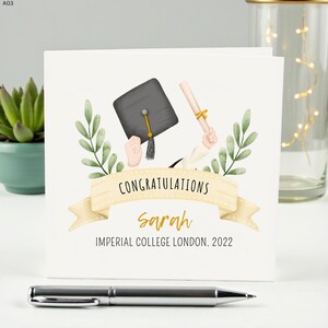 Personalised Graduation Card Custom Name University Graduation Card Degree Congrats Graduate Gift Elegant Illustration 6x6