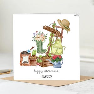 Rustic Retirement Greeting Card for Dad – Garden Tools & Flowers– Personalized Retirement Card,Happy Retirement Card,Daddy’s Retirement Card