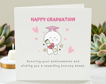 Linda tarjeta de graduación, tarjeta de graduación con personaje kawaii, feliz graduación de la clase de 2026, dulce tarjeta de felicitación para ella, graduación de hija