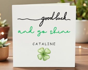 Personalised Good Luck Card with Name, Minimal Lucky Clover Card, Best of Luck Card, New Job Card, Exams, New Chapter Card