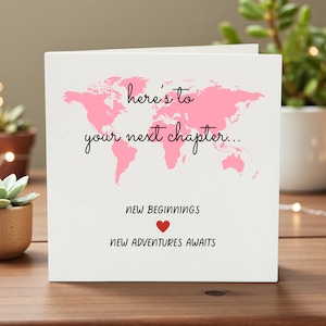 Tarjeta personalizada "Buen viaje", "Por tu próximo capítulo", "Despedida de viaje", "Nuevas aventuras te esperan", "Mapa del mundo" (15x15 cm)