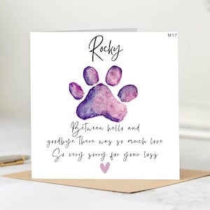 Sympathy Card for Pet Loss -Paw Print Card &quot;Rocky&quot;-Condolence Card for Pet Bereavement-Sorry for Your Loss-Thinking of You Pet Sympathy Card