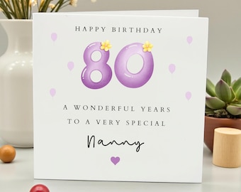 Tarjeta de cumpleaños personalizada para la abuela número 80, tarjeta de cumpleaños para la abuela, regalo de cumpleaños para celebrar los ochenta años, tarjeta de cumpleaños morada para ella.