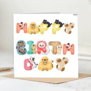 Cute Cat Birthday Card, Happy Birthday Greeting Card, Fun Cat Lover Card for Kids and Adults, Animal Birthday Wishes